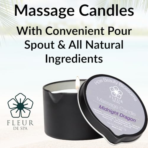 FLEUR DE SPA Vela de óleo de massagem | 170 g com bico | Feita nos EUA | Mistura natural de soja e c