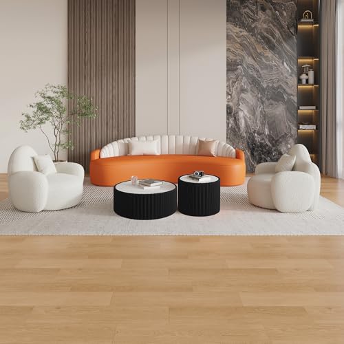 GDFStudio Modern Round Coffee Table, Luxury Sintered Stone Top Circle Side Table with PU Leather Drum Base, Creative Shape End Tables for Living Room Bedroom Tea Tables, Fully Assembled, Black-Small by GDFStudio - Image 3