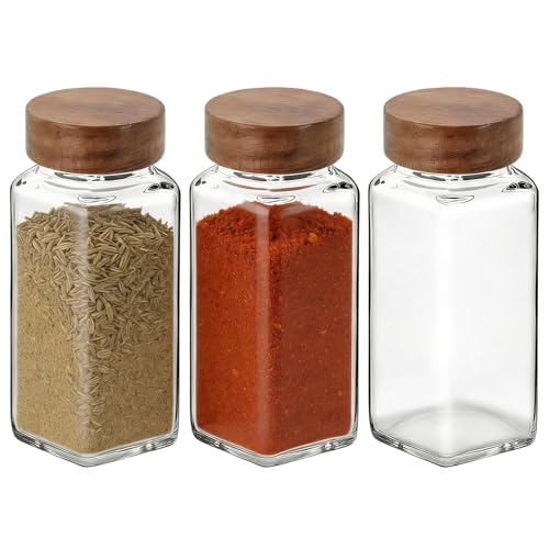 ASTRQLE 3 Pcs 4oz Glass Spice Jars with Sifting Lids and Wooden Lids Spice Containers