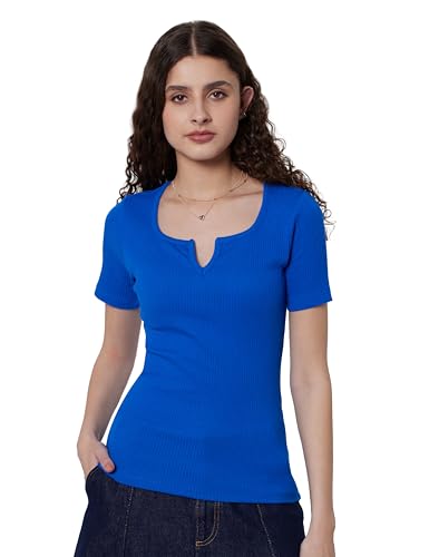 Image of barcino Beige Ribbed V-Neck Short Sleeves Top