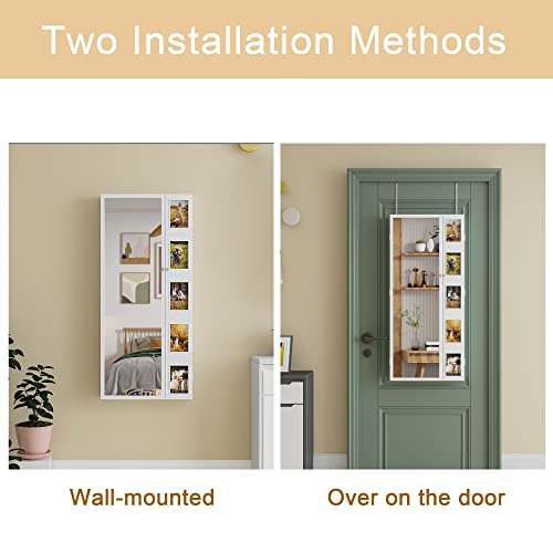 Hnebc Wall Mounted Jewelry Organizer With Photo Frame,42.5"Full Length Mirror Jewelry Cabinet,Jewelry Armoire With Mirror,Mirror With Jewelry Storage,Wall Mounted/Door Mounted/Jewelry Armoires (Large) #TOP4