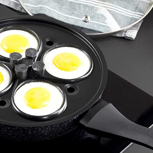 Salter BW08744SAR Megastone Platinum Non-Stick Egg Pan with 4 Poaching Cups, Scrambled, Poached & Fried Eggs, Tempered Glass Lid, Soft-Touch Handle, Metal Utensil Safe, 20 cm, Pressed Aluminium Black