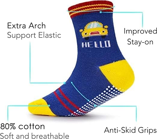 Image of Non Slip Kids Toddler Socks with Grip, Assorted Prints, Socks for Babies to Toddlers, Anti Skid Socks, Crawling Socks with Grippers (colors and designs as per availibility)