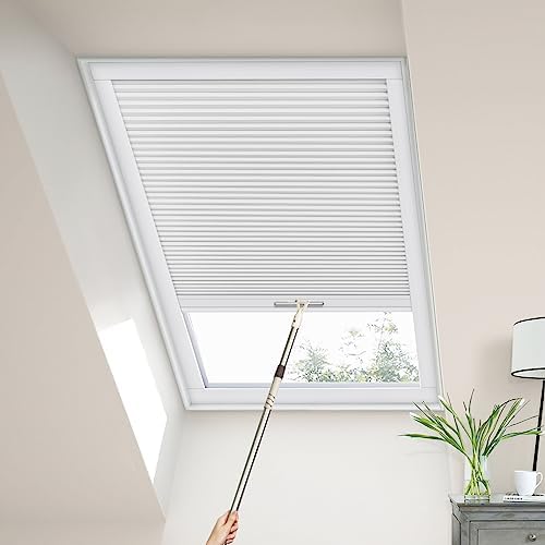 Blackout Skylight Window Blinds, Skylight Shades Cordless Cellular Shades Room Darkening Honeycomb Blinds for Roof Inclined Plane Room Windows - Custom Size (White)