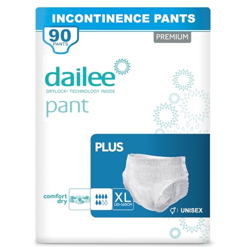 Dailee Pants Plus XL - 90x Incontinence Pants for Women and Men - 6 Pack of 15 Adult Nappies - High Absorbency Pull Up Diapers, Disposable Protective Briefs