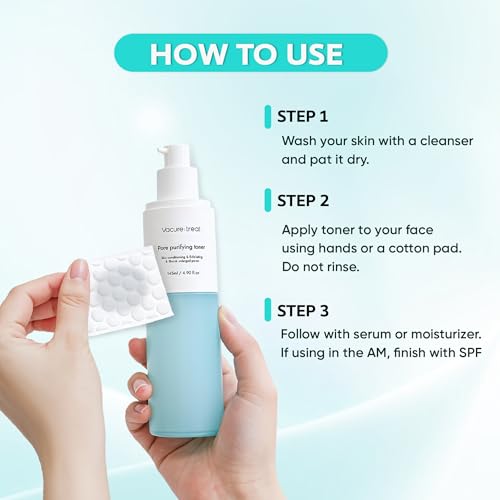 Vacure:treat Hydrating Toner for Face with Niacinamide, AHA BHA PHA, Arginine, Centella, Green Tea, Refines Pore Appearance, Balances Skin, All Skin Types, 4.9 Fl. Oz (145ml), 1 Count