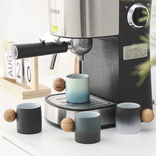 Dicmracy 2-Oz Ceramic Espresso Cups with Wood Handle, 2/4-Piece Set for Coffee, Tea, Latte - Dishwasher Safe, Multi-Color & Wood Styles, Gift & Café Use (color4, Round Handle4) by Dicmracy - Image 6