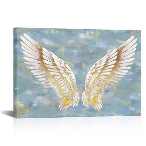 Skenoart Angel Wings Wall Art Painting Fashion Gold Blue Poster Picture Print Contemporary Artwork For Home Living Room Bedroom Bathroom Wall Decor Framed Ready To Hang Gift For Girls #TOP25