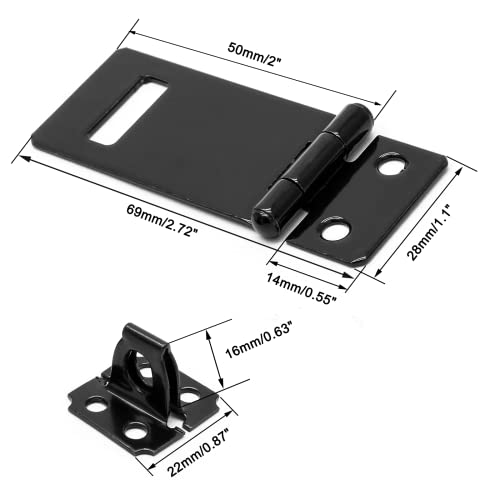 Biaungdo 2 Inch Padlock Hasp, 4 Pcs Door Slide Latch Lock Security Door Clasp Black Painted Iron Gate Bolt Lock Hasp with Screws for Door Gate, Home, Garden, Yard(Black) - Image 2