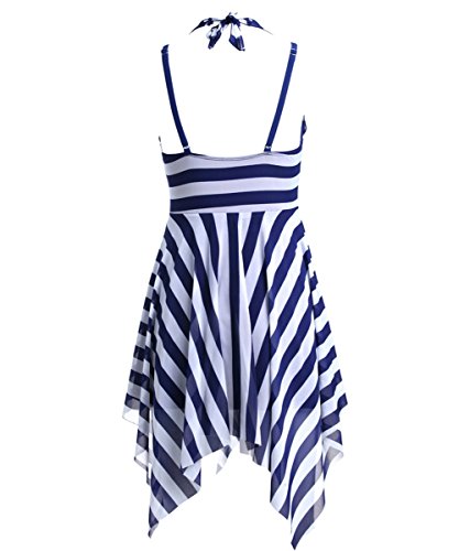 BIKMAN Navy Blue White Stripes Swim Dress Swimwear One Piece Swimsuit (12-14)