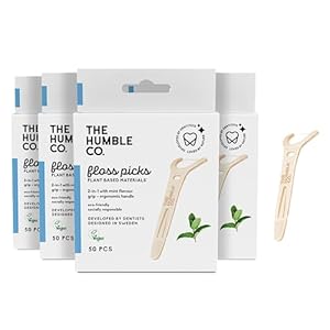The Humble Co. Floss Picks (200 Count) – Plant Based Dental Floss Picks with Grip Handle for Superior Oral Care, Dental Hygiene, and Gum Health, Cruelty Free Tooth Floss Picks (Mint)