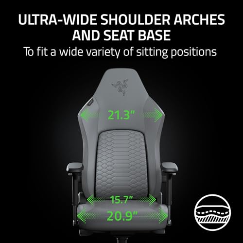 Razer Iskur V2 NewGen - Ergonomic Gaming Chair with Breathable Gen-2 EPU Leather with CoolTouch Technology - HyperFlex Lumbar Support - Ultra-Wide Shoulder Arches and Seat Base | Grey