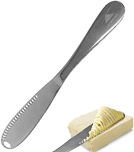 LAH KITCHEN BUTTER SPREADER KNIFE STAINLESS STEEL | 3 in 1 Multifunction Butter Knife Curler Grater | Extra Wide Professional Butter Knife SILVER