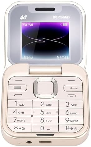 Wisoqu 4G LTE Flip Phone, 1.77 Inch Screen Dual SIM Unlocked Senior Phone with MP3 FM High Volume Speaker, for Travel Work Sports Everyday Use (Gold)