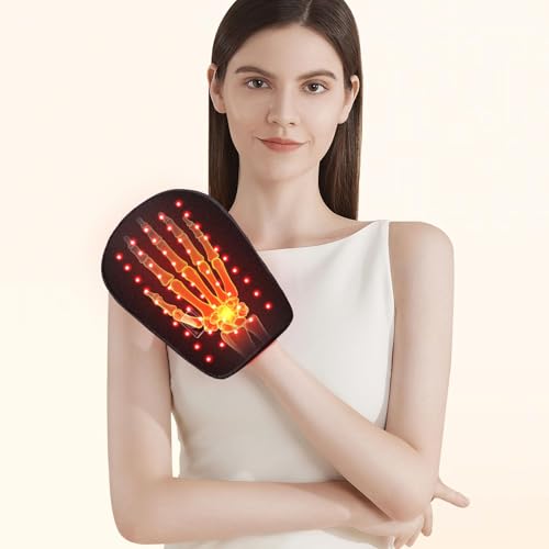 Hottoerak Gants de lampe à lumière rouge - 50 LED 660 nm et 850 nm - 3 modes et 5 niveaux de luminosité et 3 réglages de minuterie - Lampe à lumière rouge - Gants pour la maison