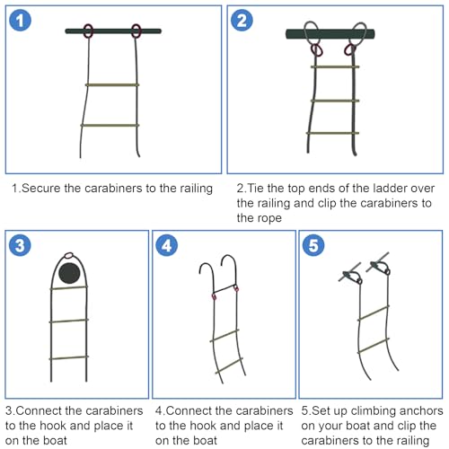 Heavy Duty 5-Step Boat Rope Ladder – 400lbs Capacity, Extra-Long Design for Easy Boarding. Perfect for Inflatable Boats, Fishing Boats, Kayaks, Motorboats, and Canoes. Ideal for Safe Marine Use