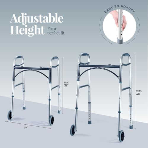 Walkers for Seniors Folding Walker with Wheels Rolling Walker Front Wheel Walker Aluminum Lightweight Walkers for Seniors and Adults Weighing Up to 350 Pounds Adjustable Height - Thumbnail 2