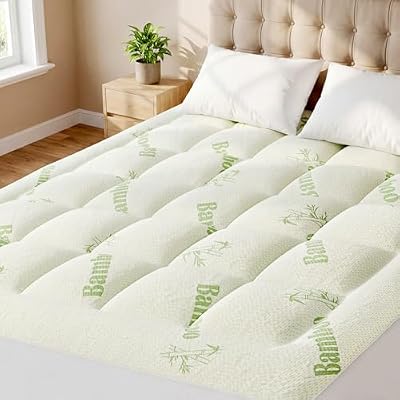 Sweetcrispy Queen Bamboo Mattress Topper, Soft Pillow Top Pad