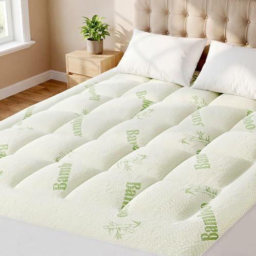 Sweetcrispy Ultra Soft Mattress Topper King Size - Viscose Made from Bamboo Pillow Top Mattress Pad for Breathable Cooling & Back Pain Relief, Deep Pocket Comfort Bed Topper, Green