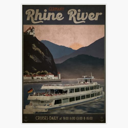 Rhine River Germany Vintage Travel Poster Cruise Ship Castle Mountain Landscape Retro Tourism Art 5" Vinyl Magnetic Sticker Decal Magnet