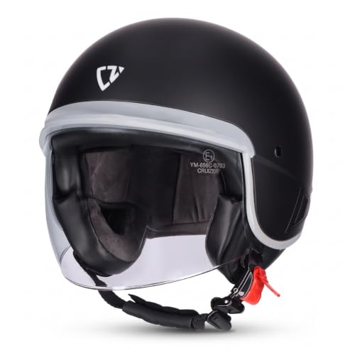 CRUIZER Jet-Motorradhelm für Kinder, zugelassen, mattschwarz