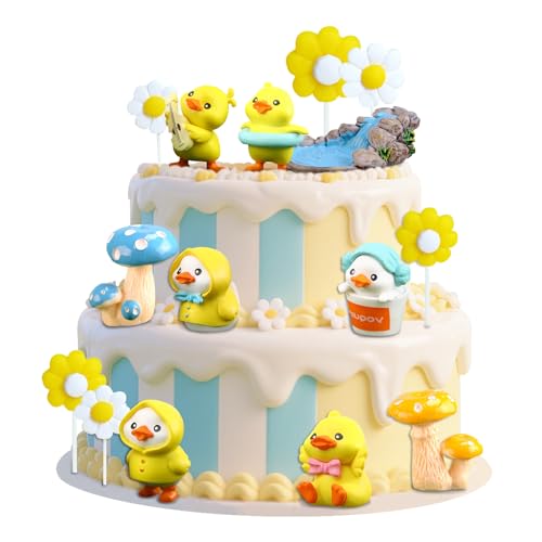 15PCS Yellow Duck Cake Toppers Duck Happy Birthday Cake Topper (yellow)