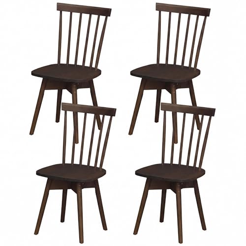 Image of COSTWAY Swivel Windsor Dining Chairs Set of 4, Farmhouse Solid Rubber Wood Kitchen Side Chair w /Curved Spindle Back, Armless Accent Chairs for Home, Dining Room, Living Room, Restaurant (Walnut)