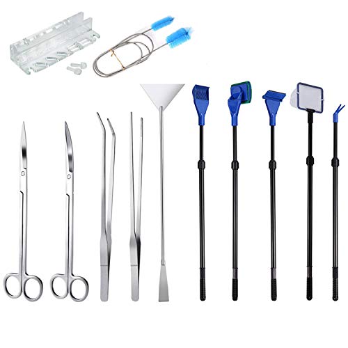 uksunvi 12-delige aquariumgereedschapsset van roestvrij staal, aquariumgereedschap