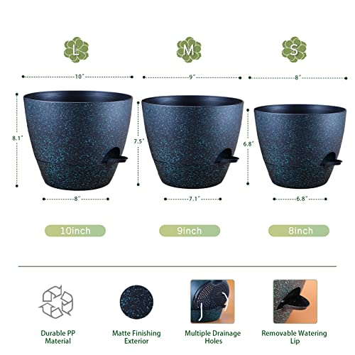 Warmplus Plastic Plant Pots Set Of 3, 10/9/8 Inch Planters For Indoor, Plants With Drainage Holes And Watering Lip For Snake Plant, African Violet, Aloe And Most House Plants, Black #TOP1