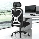 Ergonomic Office Chair for Long Hours Sitting, Home Desk Chair with Adjustable Lumbar Support and Headrest, Mesh Computer Chair for Lower Back Pain Relief, Suitable for Home Office, Black-Silver