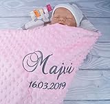 babydecke mit namen bestickt baumwolle Innenstoff: - 100% Baumwolle, Außenstoff- Plüsch (100% Polyester) ; Füllung: antiallergische Silikon-Polyesterfüllung (100% Polyester)