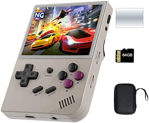 RG35XX Handheld Game Console 3.5 Inch IPS Screen Retro Games Consoles Classic Emulator Retro Handheld Games Consoles Preinstalled Video Games System 64G with Portable Case Gray