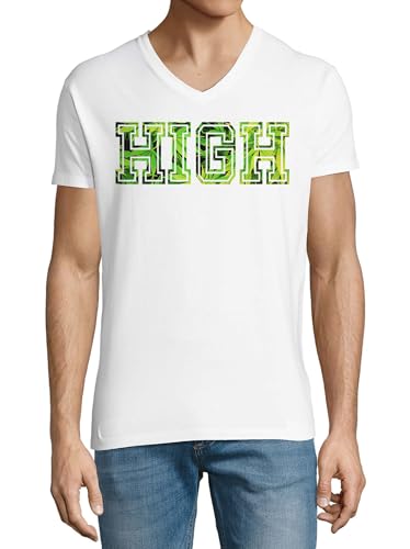 T-shirt col en V blanc HIGH Smoker's Chill Art pour vos moments de détente de week-end