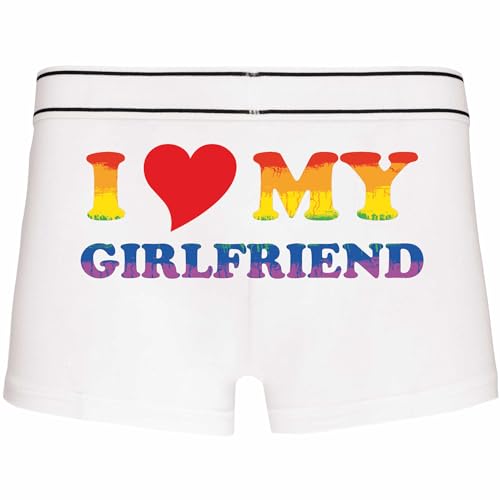 INDIGOS UG Boxershorts - achter - LGBTQ - vlag - I Love My Girlfriend - grappig motief - spreuk - ondergoed - onderbroek - vrije tijd - grappig, wit, M
