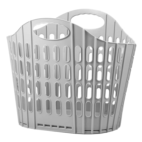 harupink Cesta plegable para la ropa sucia de plástico (PP), sin BPA, portátil, transpirable, protege eficazmente contra la humedad y el olor, 40 x 29 x 32 cm (gris)
