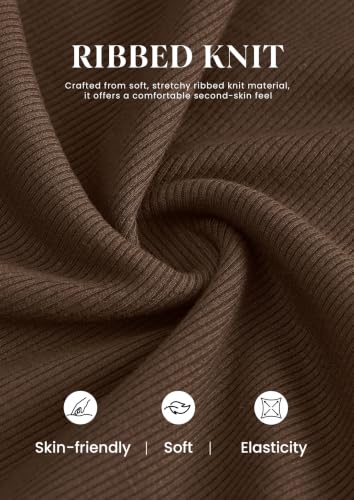 PRETTYGARDEN Womens Long Bell Sleeve Mock Neck Ribbed Tops (Brown,XL) — view 5