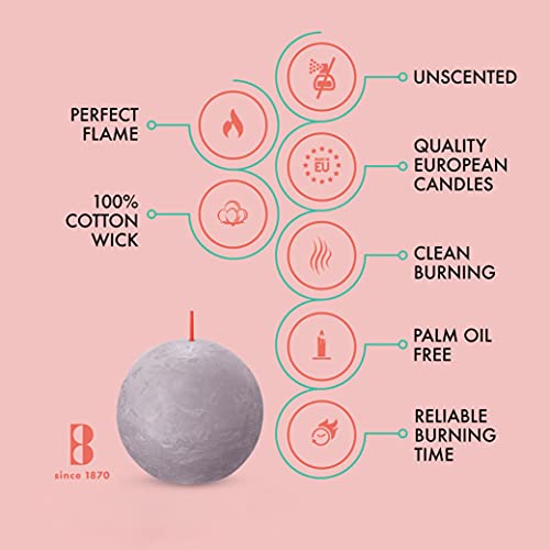 Bolsius 3 Pack Frosted Lavender Rustic Ball Pillar Candles - 3 Inch - Premium European Quality - Natural Eco-Friendly Plant-Based Wax - Unscented Dripless Smokeless 25 Hour Party Décor Candles #TOP2