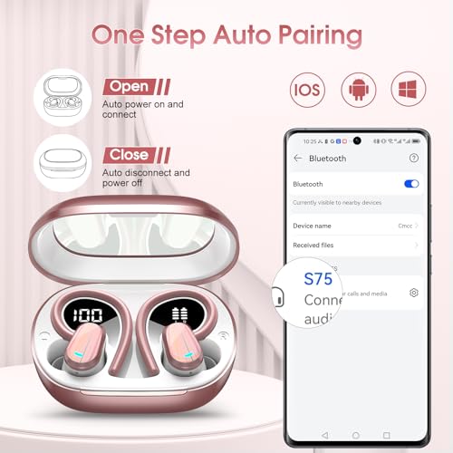 Wireless Earbuds, 50H Bluetooth 5.4 Headphones Sport, Bluetooth Earbuds with ENC Noise Canceling, HiFi Stereo Sound Wireless Earphones with Earhooks, IP7 Waterproof Ear Buds, Rose by OYIB - Image 5