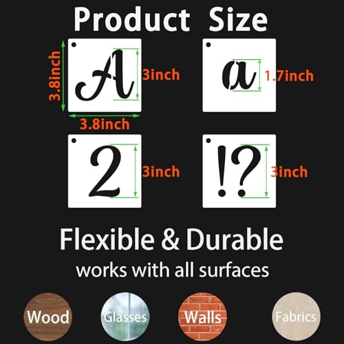 BAMIDELE 3 Inch Alphabet Letter Stencils for Painting, 66 Pcs Reusable Plastic Calligraphy Letter Stencils and Numbers Template Kit for Painting on Wood, Chalkboard, Fabric, Door Porch, Wall Art by BAMIDELE - Used condition - Image 2