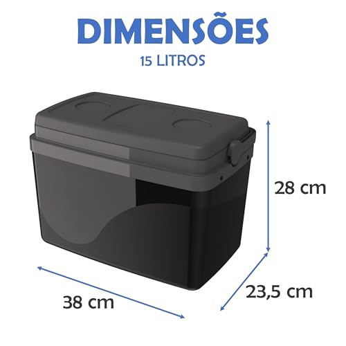 Caixa Térmica Preta 15 litros, Tampa Com Encaixe Justo E Trava, Material Resistente