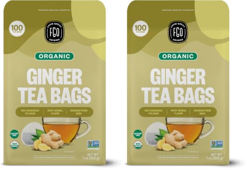 FGO Organic Ginger Tea, 100 Count, Eco-Conscious Tea Bags, Resealable Bag, Packaging May Vary (Pack of 2)