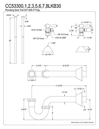 Kingston Brass CC53307LKB30 Trimscape Traditional Plumbing Sink Trim Kit with P-Trap in Brushed Brass