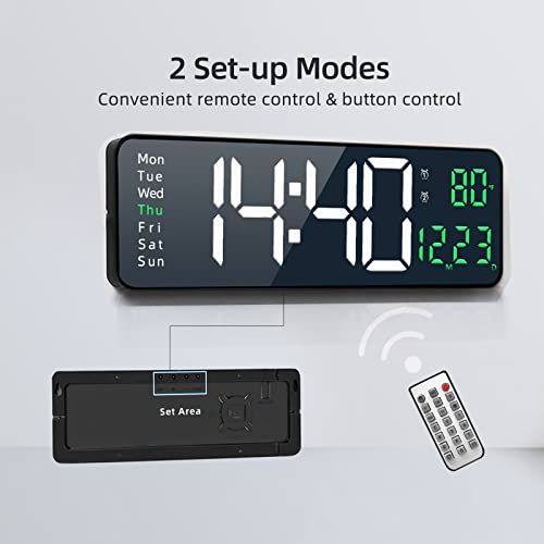 Shlnl Digital Wall Clock,16.2 Inch Large Digital Wall Clock,Led Digital Wall Clock Large Display With Remote Control,Automatic Brightness Digital Alarm Clock With Indoor Temperature,Date,Week(Green)… #TOP7
