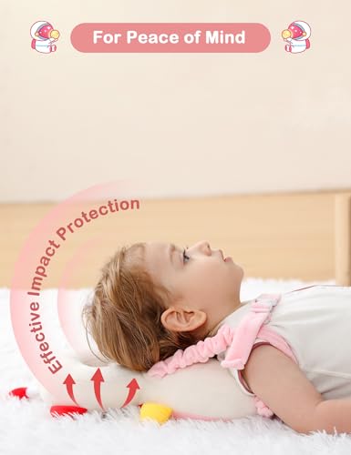 Image of JunNeng Baby Head Protector Backpack for Walking Crawling, Robot Pink | Soft, Breathable, Adjustable, Baby Fall Back Head Protector for Falling