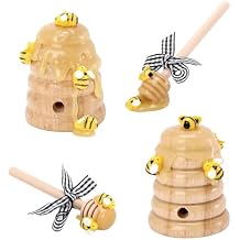 Amosfun Honey Bee Tiered Tray Decor Bee Party Decoration Wooden Honeycomb and Dipper Farmhouse Kitchen Display 2 Set