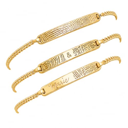 Bracelet empreinte digitale femme, bijou mini barrette et chaîne gourmette acier