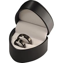 LAODA Black Heart Shaped Double Couple Ring Box for Wedding & Engagement - Premium PU Leather Two Slot Ring Jewelry Gift Box for Women & Men for Wedding Day Ceremony