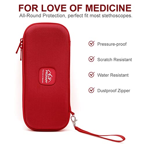 PROHAPI Hard Stethoscope Case, Large Stethoscope Carrying Case with ID Slot, Compatible with 3M Littmann/ADC/Omron/MDF Stethoscope Includes Mesh Pocket for Nurse Accessories (Fire Red) - Thumbnail 2