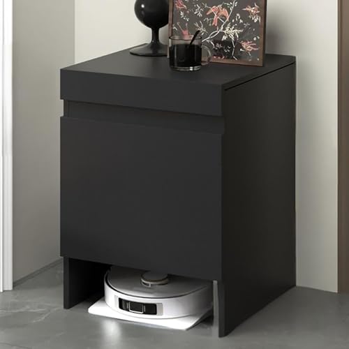 Nordivo Robot Vacuum Stand Cabinet,Storage Cabinet with Doors for Robot Vacuum Cleaner,End Side Table for Home Office,Wood Freestanding Rack for Living Room Home Office Kitchen(Black)