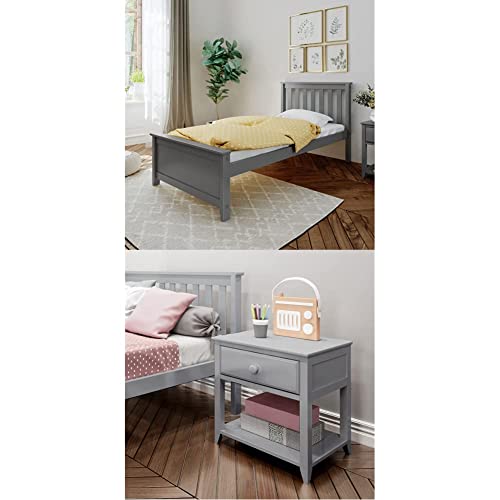 Max & Lily Platform, Wood, Grey, Twin + Night Stand, Neuseeländisches Kiefernholz, Grey, breit, 44cm tief, 58cm hoch Cover